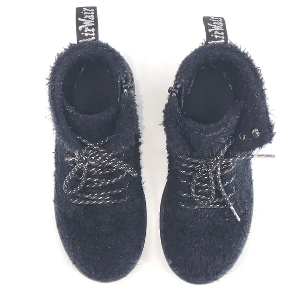 Dr Martens Junior 1460 Pascal Tinsel Faux Fur Lace Up Boots Girls Size 2 Black